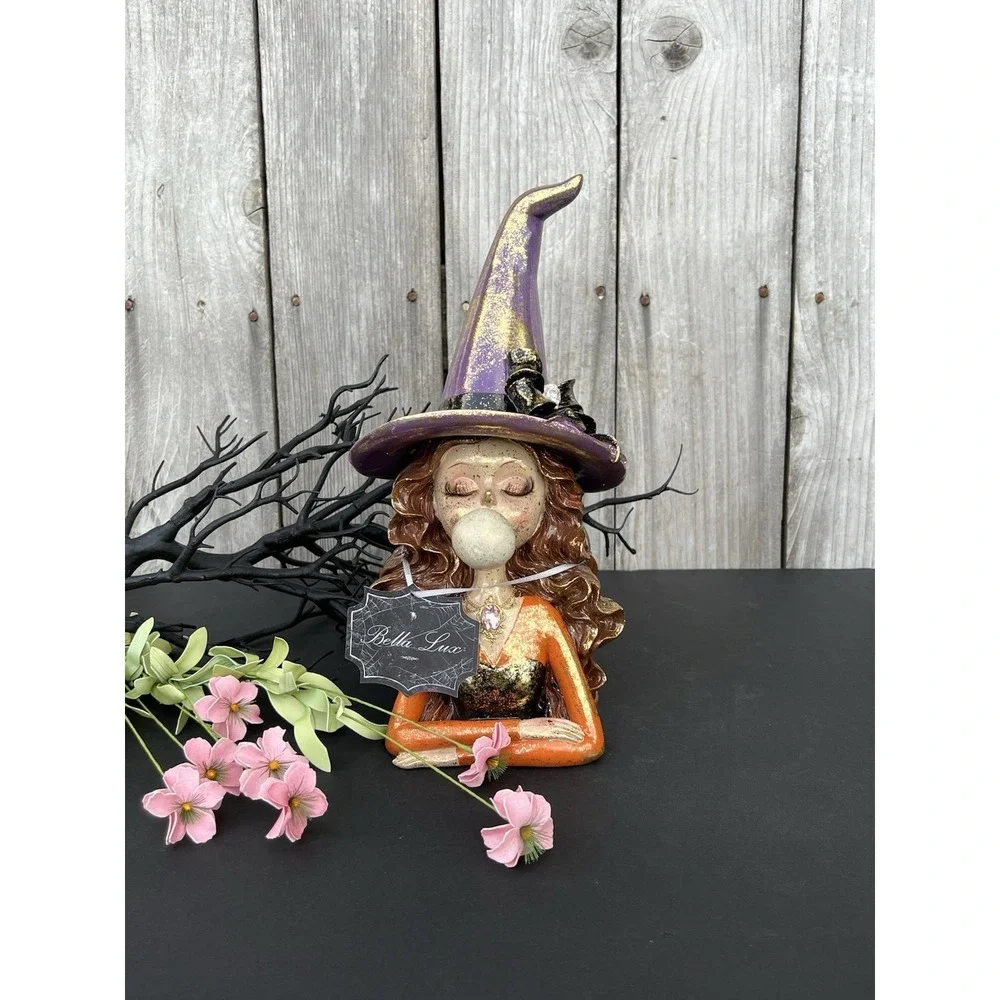 Witch Blowing Bubble Gum Pink Hair Eyelashes Halloween New Decor 12